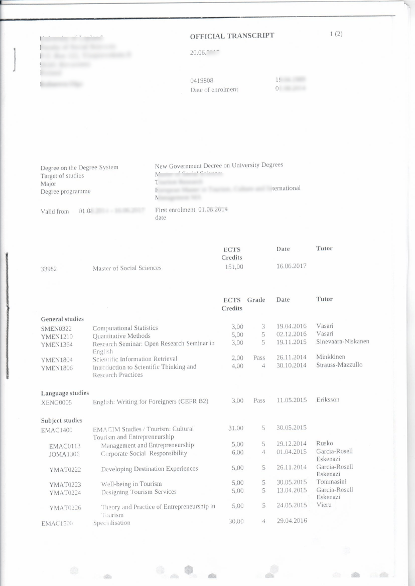 Перевод приложения к диплому - исходник
