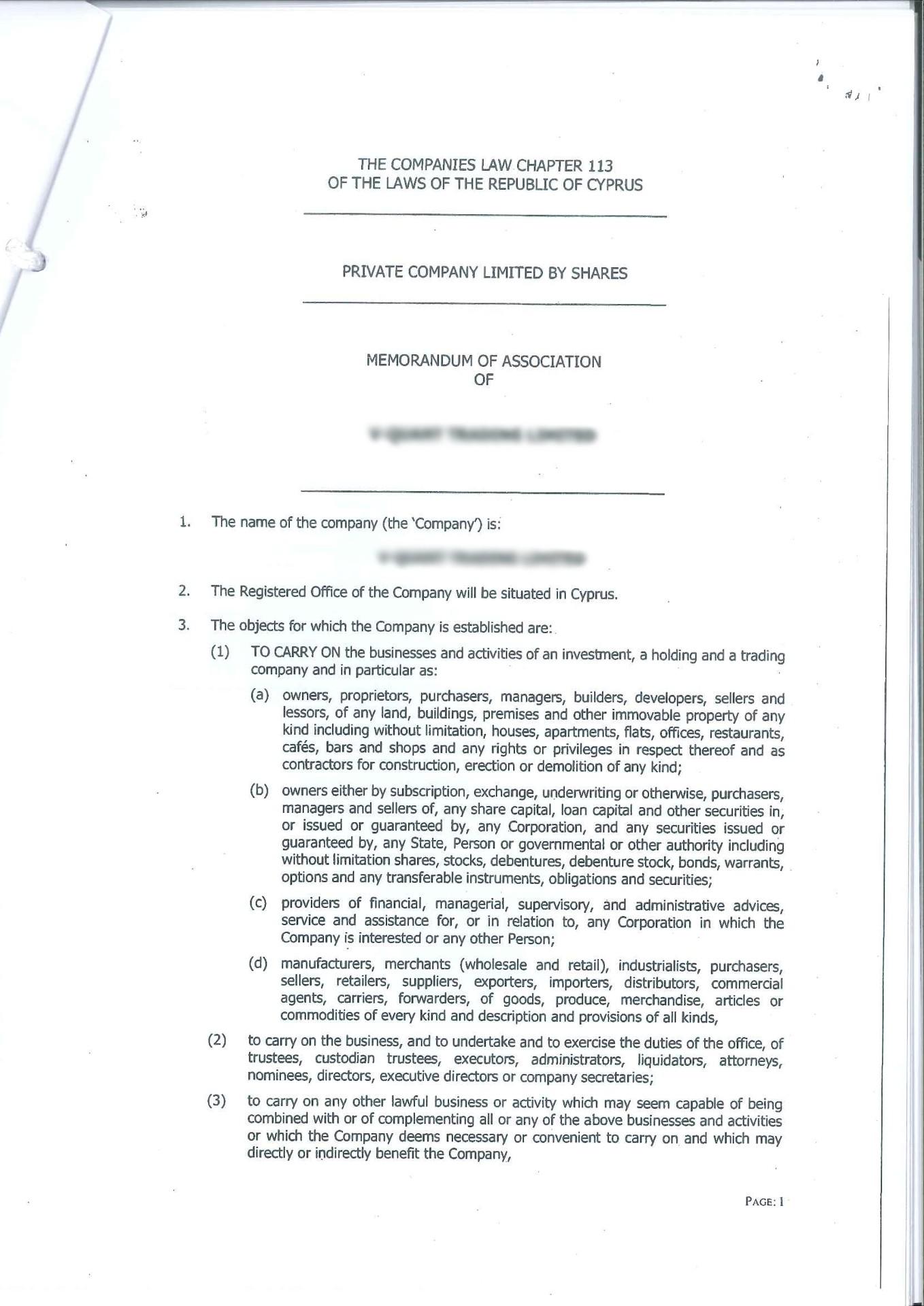 фрагмент англоязычного учредительного договора