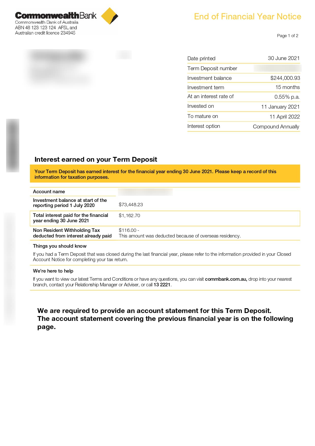 Пример англоязычной справки из банка