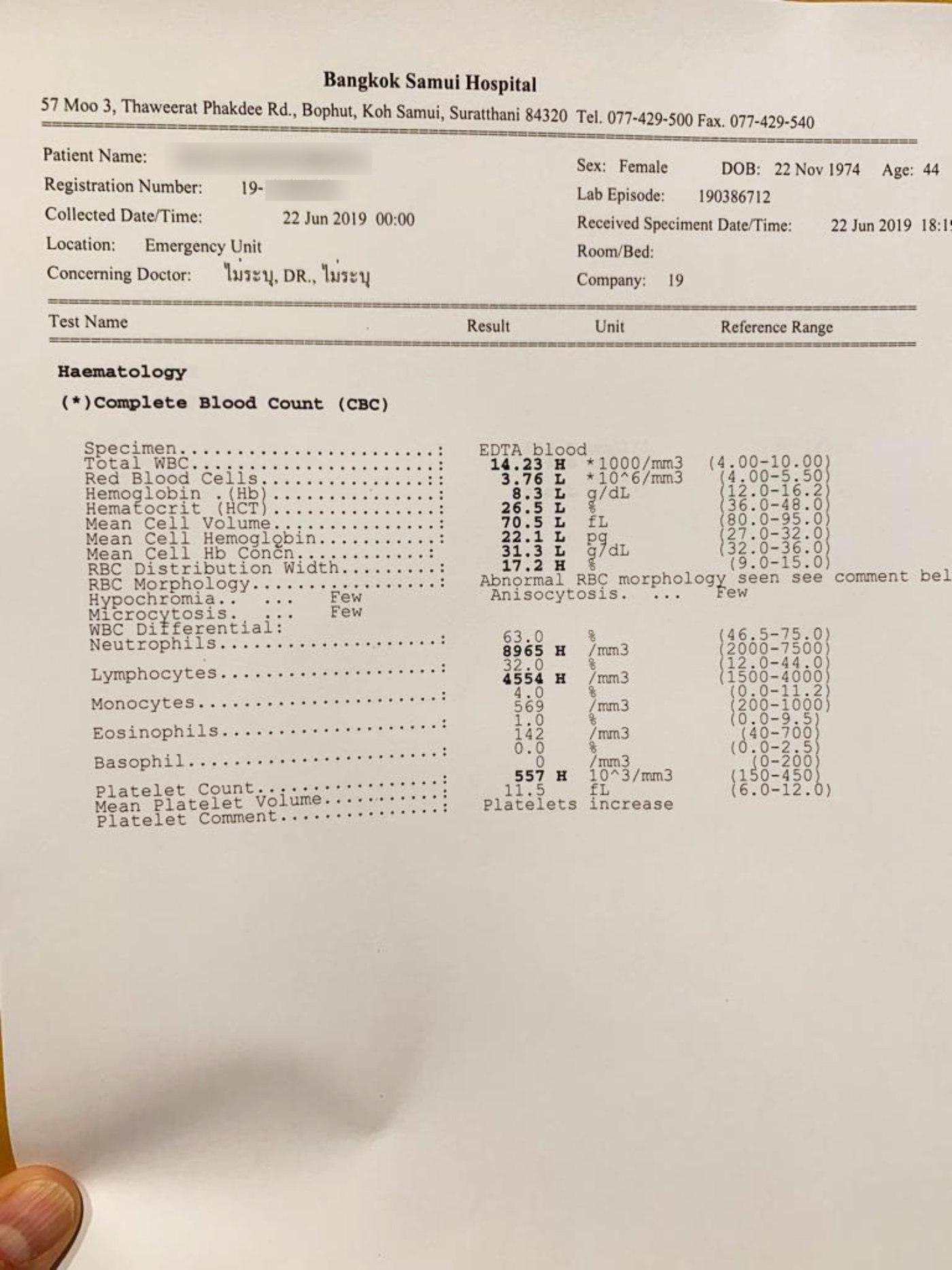 Результаты анализов на английском