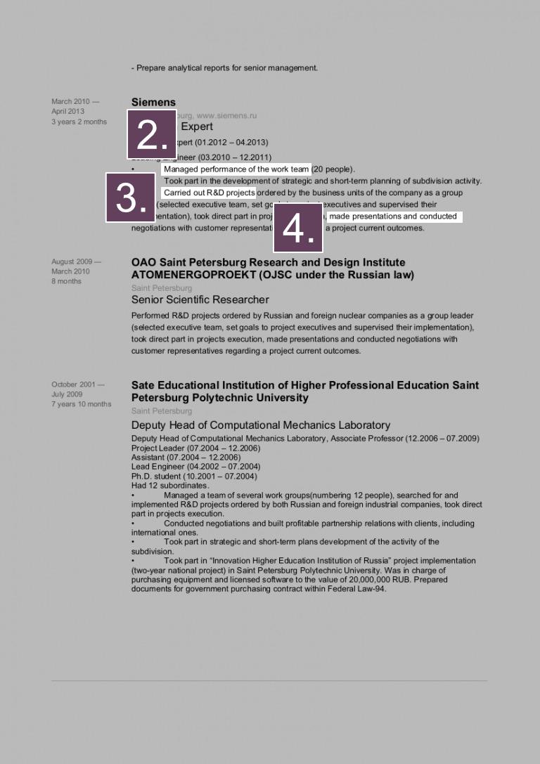 Пример перевода резюме англоязычным переводчиком