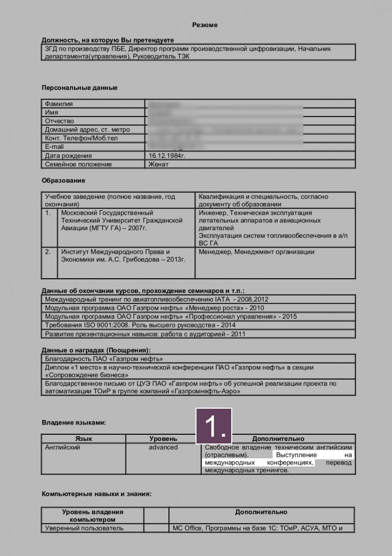 Пример резюме для перевода русскоязычным исполнителем