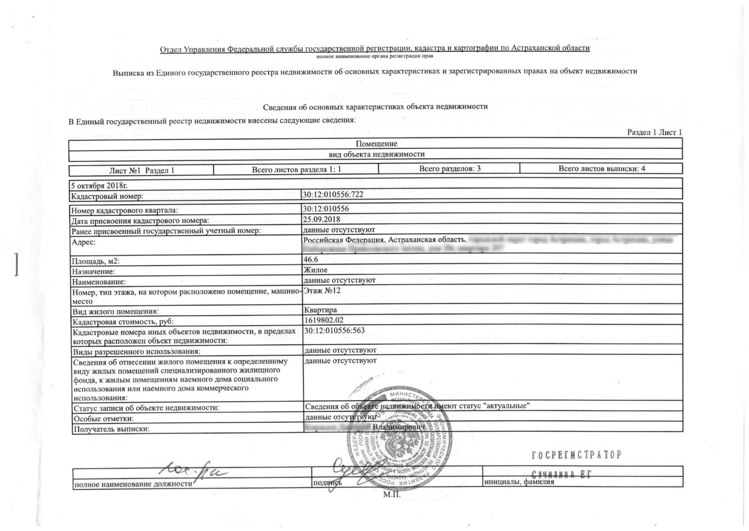 Выписка из ЕГРН оригинал