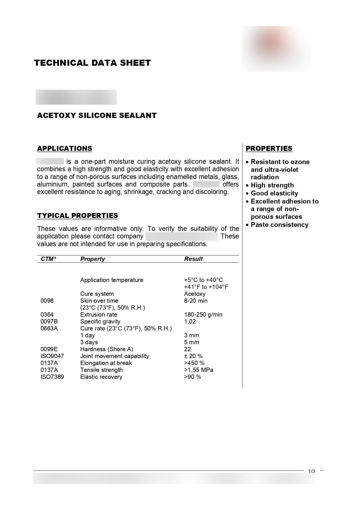 Пример технического паспорта силиконового герметика на русский