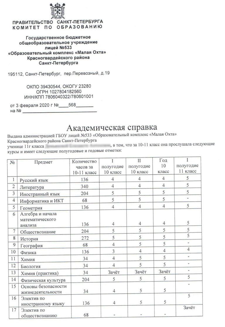 Академическая справка образец в колледже